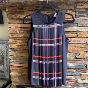 Vince Camuto Black and Orange Plaid Sleeveless Dress